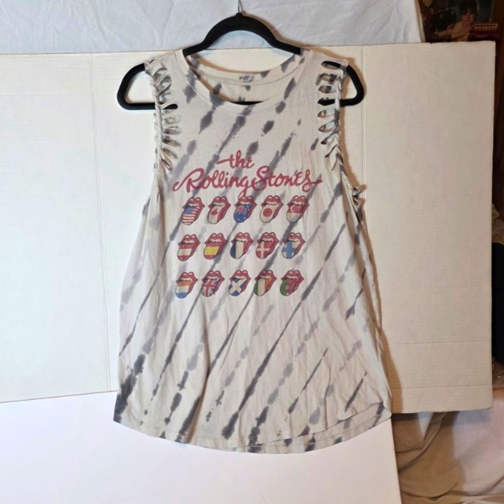 Rolling Stones Tie-Dye Sleeveless Top Shirt with Flag Tongue Logo